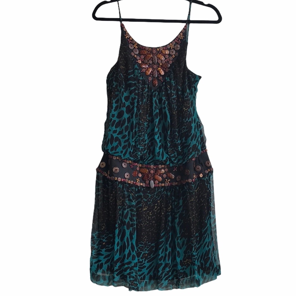 Sue Wong Teal and Black Mini Dress